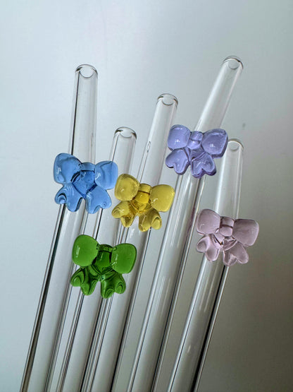 Coloured Lid & Charm Glass Straw Combo