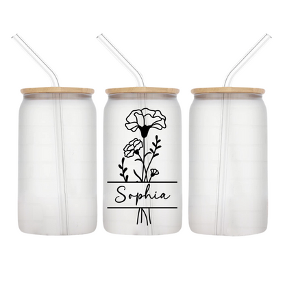 Name & Birthflower Personalised Libbey