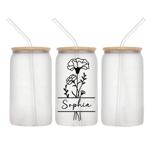 Name & Birthflower Personalised Libbey