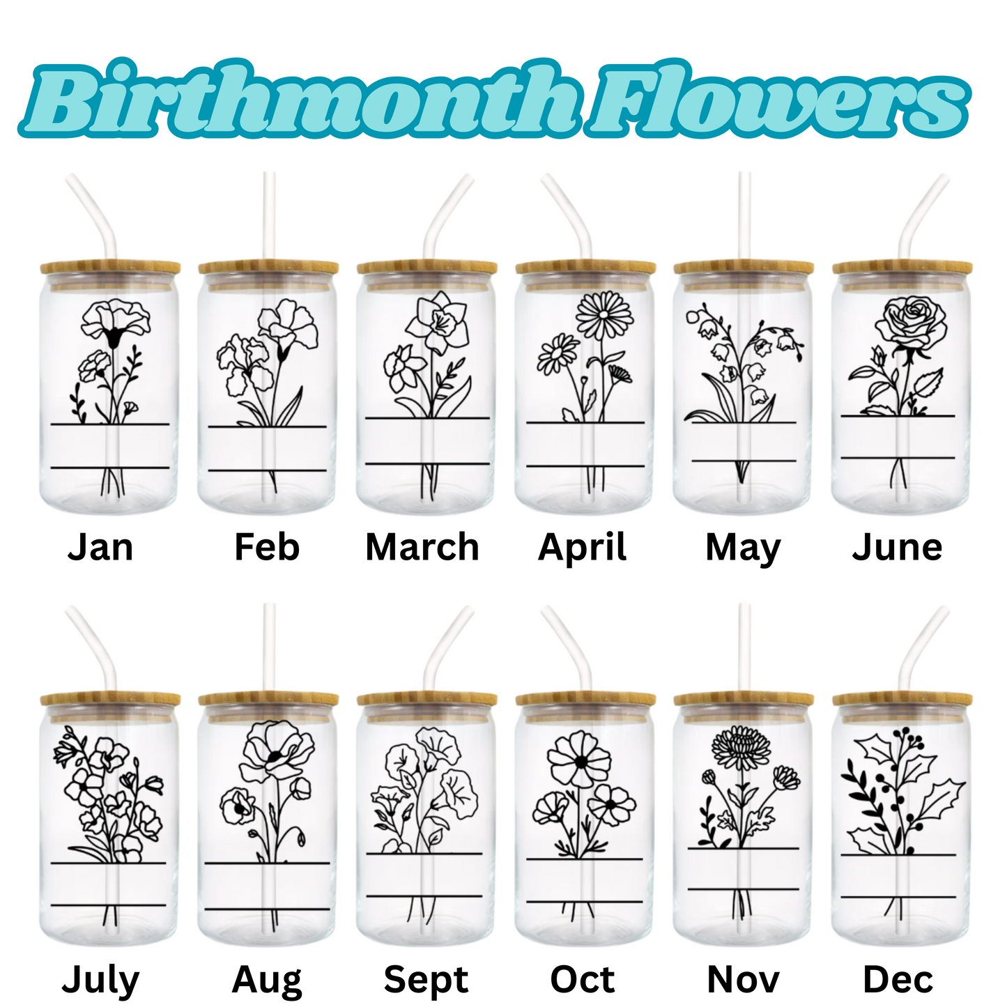 Name & Birthflower Personalised Libbey