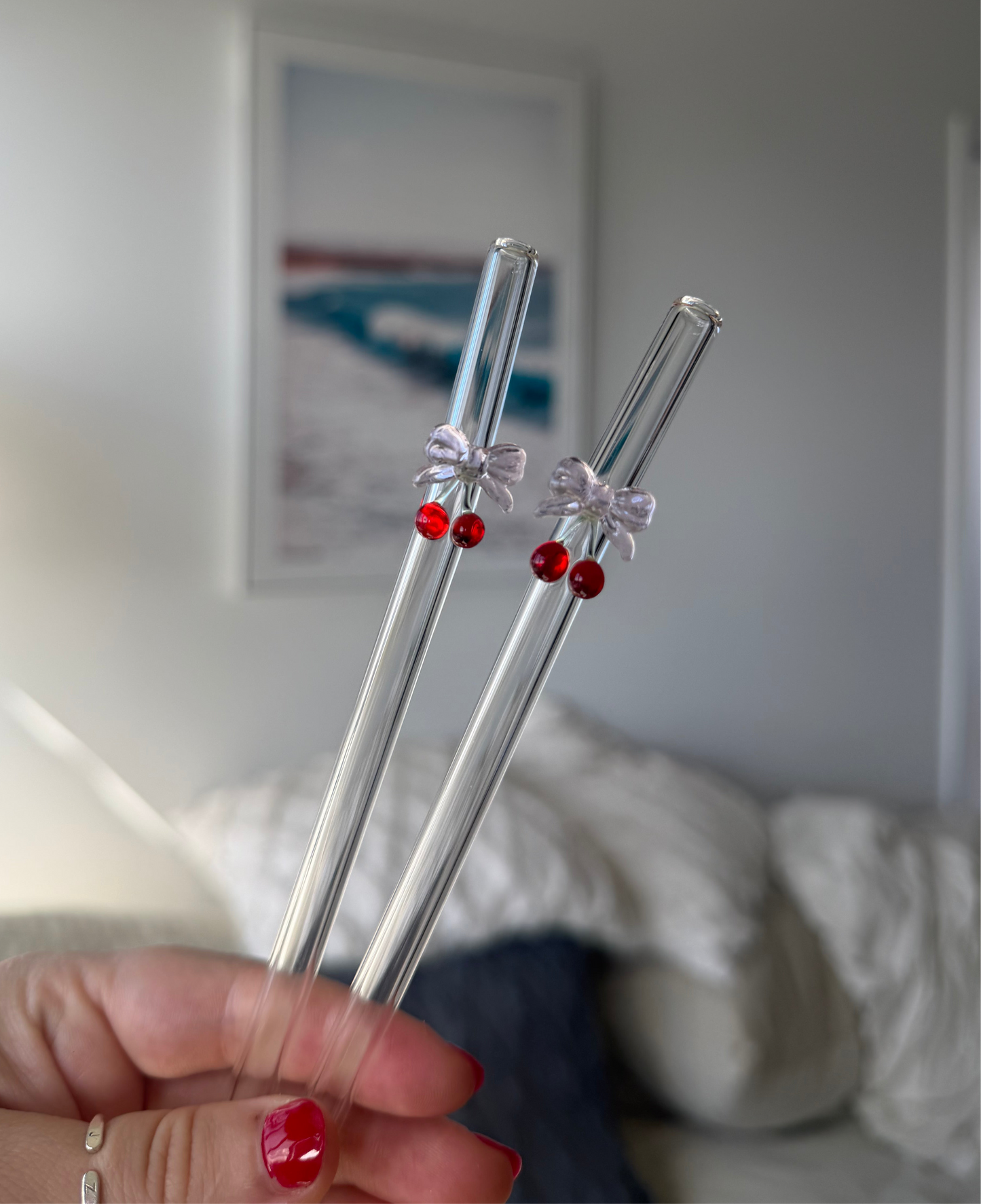 Cherry Bow Glass Straws